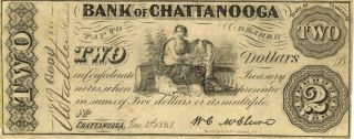 Tennessee Bank Of Chattanooga $2 Dollars Obsolete Currency 1863