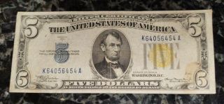 1934 Circulated Five Dollar $5 North Africa Silver Certificate War Note