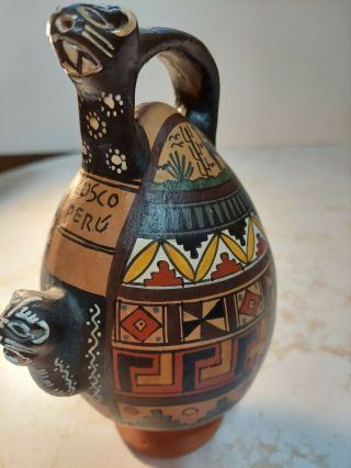 Cusco Peru Inca Jaguar Vessel Pitcher Jug Clay Folk Art Pottery Incense Vintage