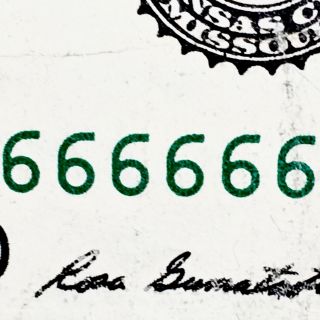 2013 $1 Frn Fancy Serial Number J66666624a Double Devil 666 Dollar Note Evil