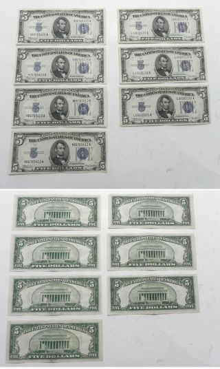 7 Choice Au 1934 $5 Silver Certificate Notes,  Some Consecutive