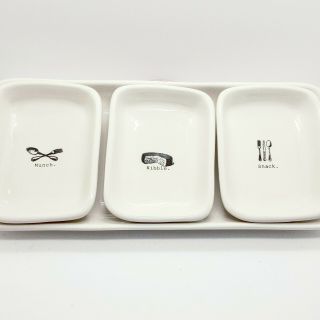 Rae Dunn 4 Pc.  Snack Serving Set,  Tray,  Munch,  Nibble,  Snack Dishes