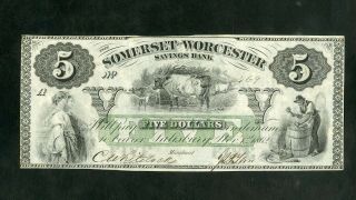 Us Paper Money 1862 $5 Somerset And Worcester Salisbury Md Obsolete