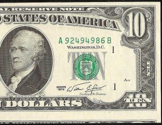 Unc 1974 $10 Dollar Bill Cutting Error Note Currency Paper Money Fr 2022 - A