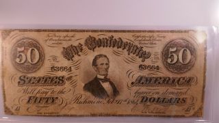1864 $50 Csa Confederate Civil War Large Size Obsolete (584)