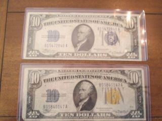 2 - - - 10 1934a Ten Dollar Bills (silver Certificate Gold And Blue Label)