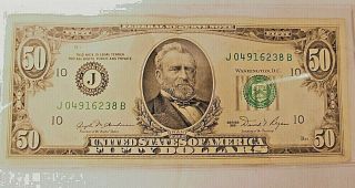 1981 Series B $50 Fifty Dollar Bill Federal Reserve Note Us Currency Kansas City