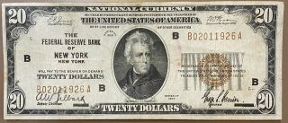 1929 Twenty Dollars National Currency Red Seal Federal Reserve Bank York 20b