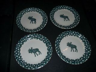 4 Tienshan Folk Craft Moose Country Saucers/salad Plates Green Spongeware