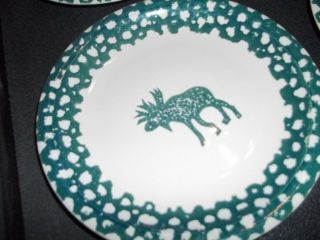 4 Tienshan Folk Craft Moose Country SAUCERS/SALAD PLATES Green Spongeware 2