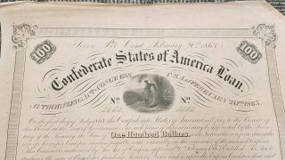 Rare 1863 Confederate States Civil War $100 Bond Certificate North Carolina USA 2