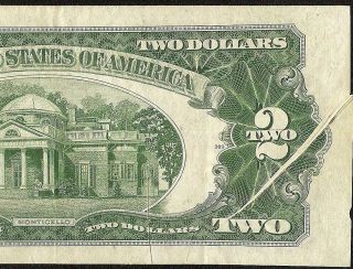 1928 G $2 Dollar Bill Gutter Fold Error Note Legal Tender Red Seal Paper Money
