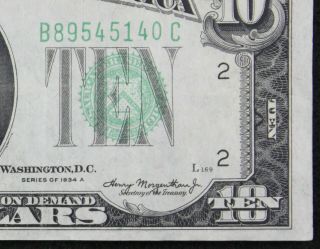 $10 1934a Lfp 169 Federal Reserve Note B89545140c Ten Dollar,  Series A,  York
