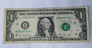 Very Rare 2013 $1 Dollar Bill Star Note B00177721 Fancy Low Production Run