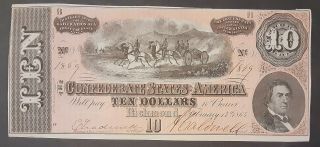 T - 68 $10 1864 Confederate Currency Note S/n 1869 Cu Truly Exceptional Quality