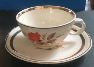 Vintage Paden City Pottery Orange Rose Coffee/tea Cup & Saucer 22k Gold 1930s
