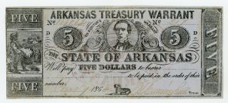 1864 Cr.  50b $5 Arkansas Treasury Warrant - Civil War Era