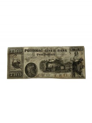 1854 Georgetown District Of Columbia $2 Obsolete Currency Potomac River Bank