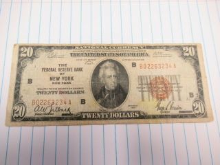 Raw 1929 $20 National Currency Bank Of York Ny