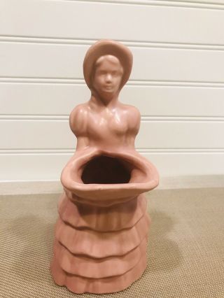 Vintage Haeger Pottery Pink Colonial Girl With Basket Vase Planter
