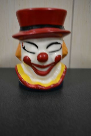 Vintage Clown Head Vase With Red Hat