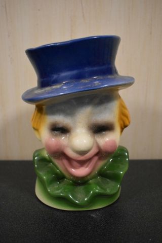 Vintage Ceramic Circus Clown Head Vase Planter Mid - Century