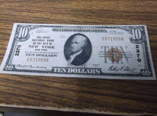 1929 $10 Chase National Bank York Type 1 2370 Ten Dollar National Currency