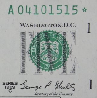$5 1969c Star Gem Cu Federal Reserve Note A04101515 Series C Five Dollar Boston