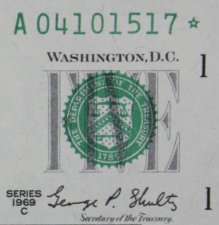 $5 1969c Star Gem Cu Federal Reserve Note A04101517 Series C Five Dollar Boston