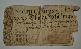1754 Province Of North Carolina 30 Shillings Note