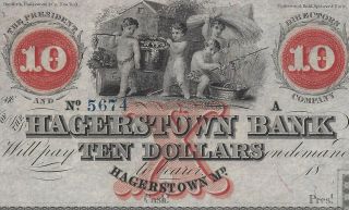 $10 1850s - 1860s Hagerstown Md Bank Remainder Obsolete Gem Unc