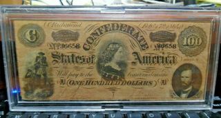 Confederate States Of America $100 Bill Feb 17th 1864 Richmond Currency Note