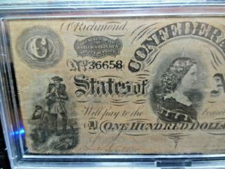 Confederate States Of America $100 Bill Feb 17th 1864 Richmond Currency Note 2