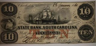 1860 $10 State Bank Of South Carolina/no Cancellation Cuts/intact Note - Rare