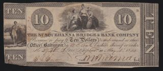 Us $5 Susquehanna Bridge & Bank Maryland Obsolete Currency Note Vf - Xf