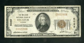 Us Paper Money 1929 $20 National Decatur Il 5089