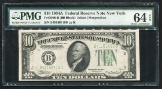 Fr.  2006 - B 1934 - A $10 Frn Federal Reserve Note York,  Ny Pmg Unc - 64epq