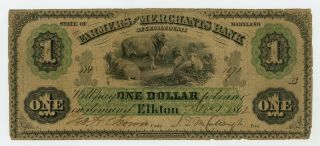1862 $1 The Farmers And Merchants Bank Of Cecil County - Elkton,  Maryland Note