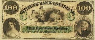 1860’s $100 Citizens Bank Of Louisiana Uncirculated Unissued - Us