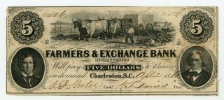 1861 $5 The Farmers & Exchange Bank - South Carolina Note