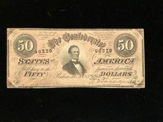 1864 Civil War Confederate Currency $50 Note Extra Fine - About Uncirculated