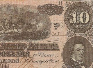 1864 $10 Dollar Low 200 Confederate States Currency Civil War Note Money T - 68