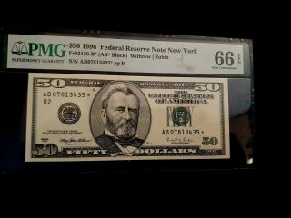 Fr.  2126 - B $50 1996 Federal Reserve Star Note York Pmg 66 Epq 3