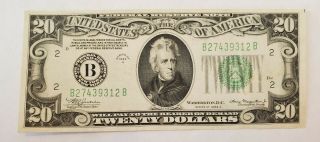 1934 - A $20 Twenty Dollars Green Seal Us Federal Reserve Note Uncirculated
