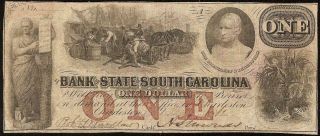 1861 $1 Dollar Bill South Carolina Bank Note Large Currency Old Paper Money
