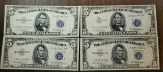 Group Of 4 Series 1953 A $1 Silver Certificate - Two Pair Consecutive Crisp Bu