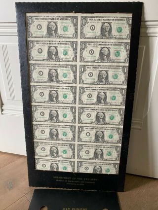 1985 - Uncut U.  S.  Currency Sheet - 16 X $1 Bills