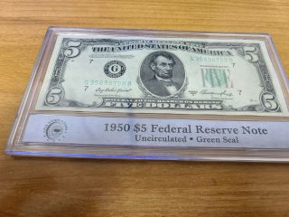 1950 - A $5 Dollar Bill Federal Reserve Green Seal Uncirculated