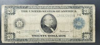 1914 United States $20 Federal Reserve Note Larger Size Blue Seal Circulated