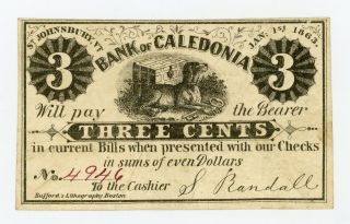 1863 3c S.  Randall - St.  Johnsbury,  Vermont Merchant Scrip At Bank Of Caledonia